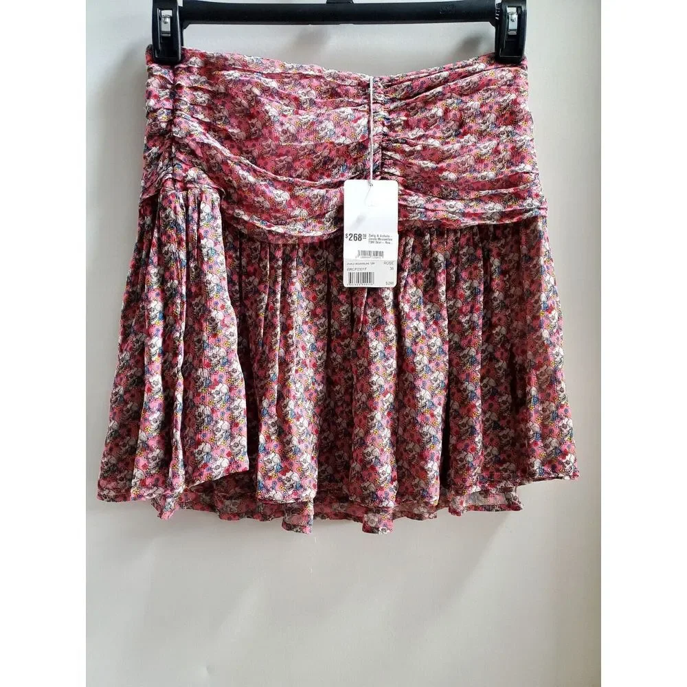 Zadig & Voltaire Javal Mousseline TDM Skirt Rose 36/SM Sugar Skulls Print NWT - Picture 5 of 15